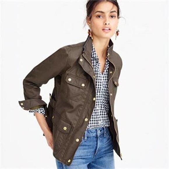 J.Crew Womens Relaxed Boyfriend Downtown Field Jacket Green Utility Coat Obama M - Picture 9 of 9